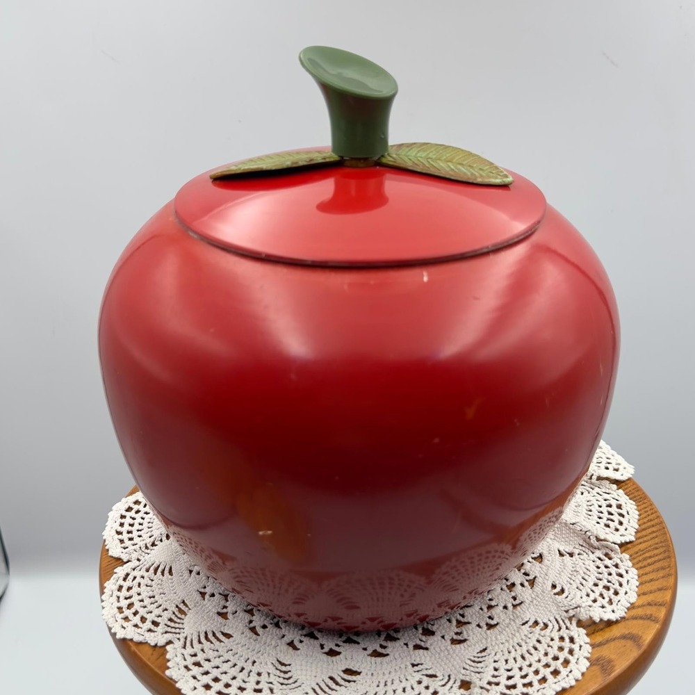 Large Apple fruit shaped tin METAL container canister